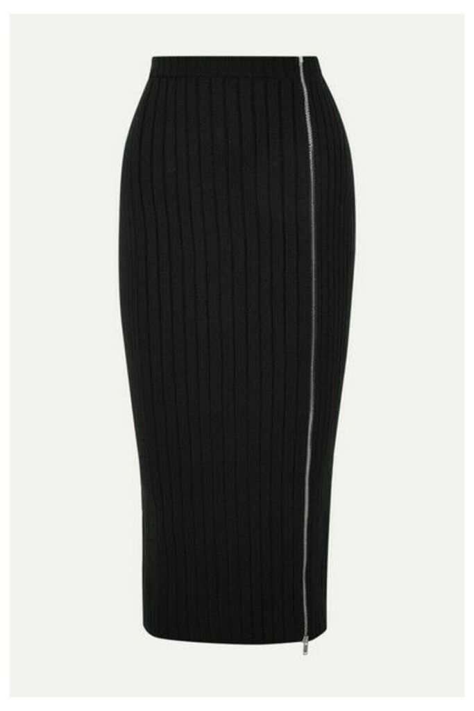 Palm Angels - Zip-detailed Ribbed Wool-blend Midi Skirt - Black