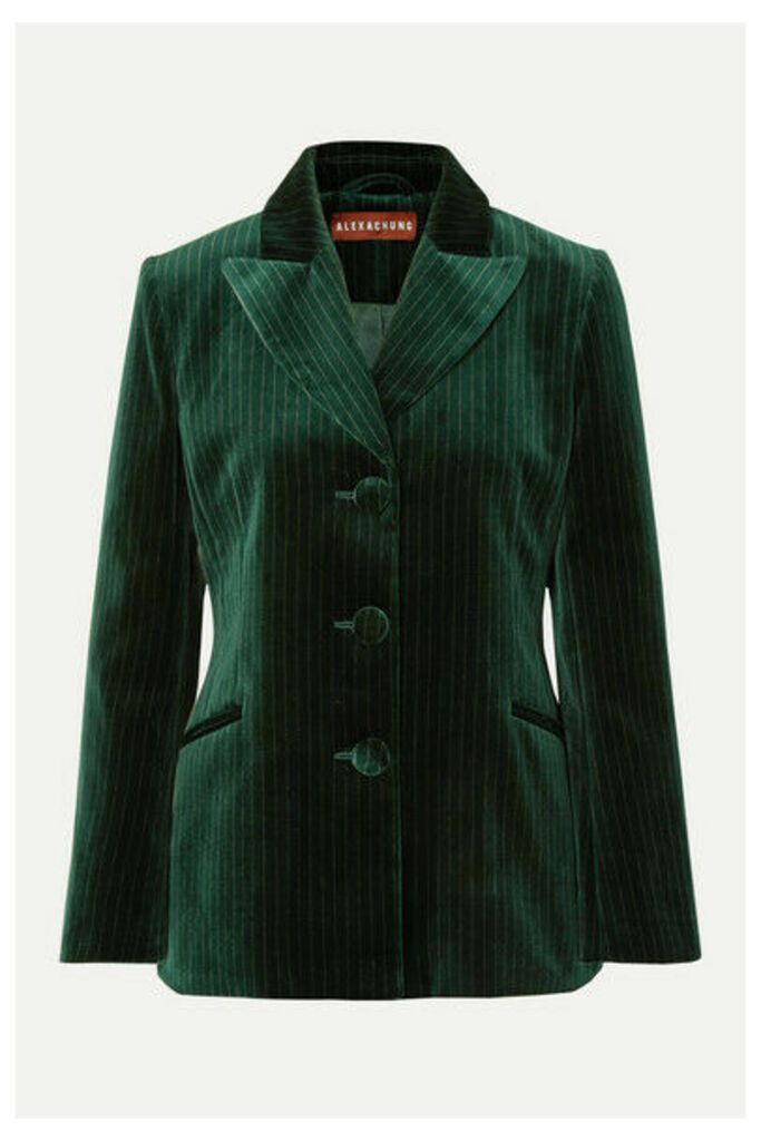 ALEXACHUNG - Metallic Pinstriped Cotton-velvet Blazer - Dark green
