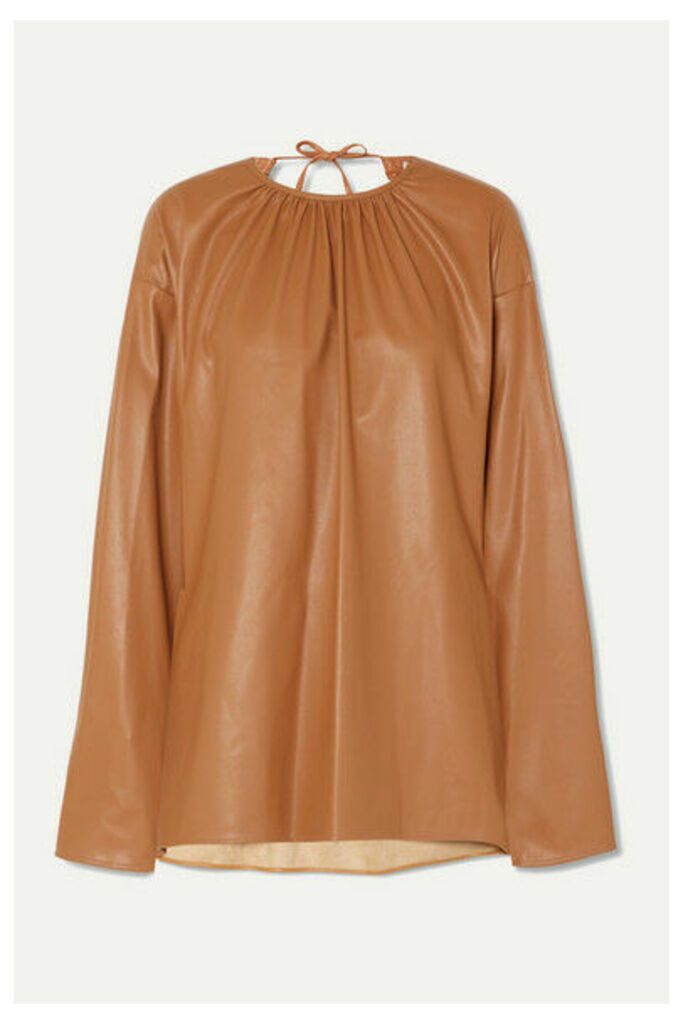 we11done - Gathered Open-back Faux Leather Top - Beige
