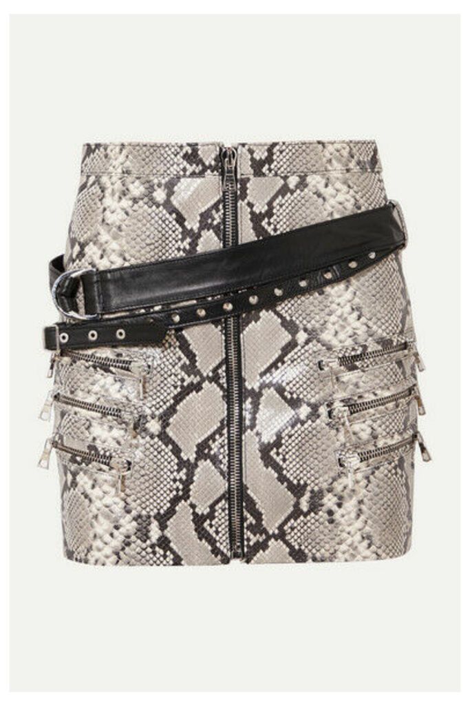 Unravel Project - Belted Snake-effect Leather Mini Skirt - Snake print
