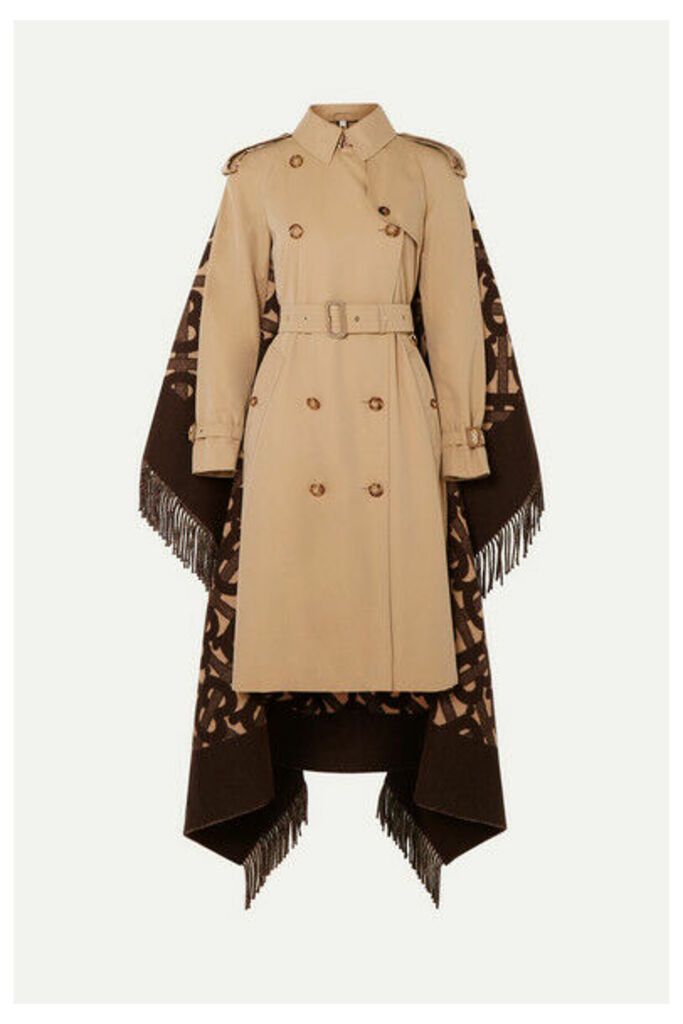 Burberry - Fringed Merino Wool And Cashmere-blend Jacquard And Cotton-gabardine Trench Coat - Beige