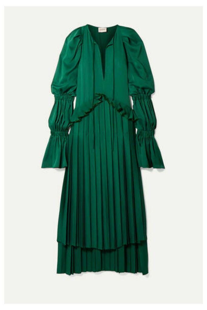 Khaite - Cara Oversized Ruffled Pleated Satin-crepe Maxi Dress - Emerald