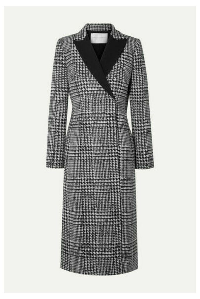 Carolina Herrera - Double-breasted Crepe-trimmed Prince Of Wales Checked Wool And Silk-blend Coat - Black