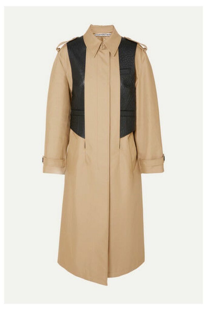 Alexander Wang - Layered Cotton-blend Gabardine And Ostrich-effect Leather Trench Coat - Beige