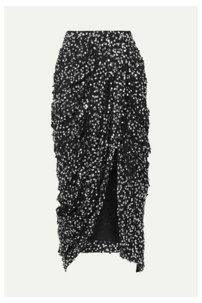 Isabel Marant - Calliandra Draped Sequin-embellished Georgette Midi Skirt - Black