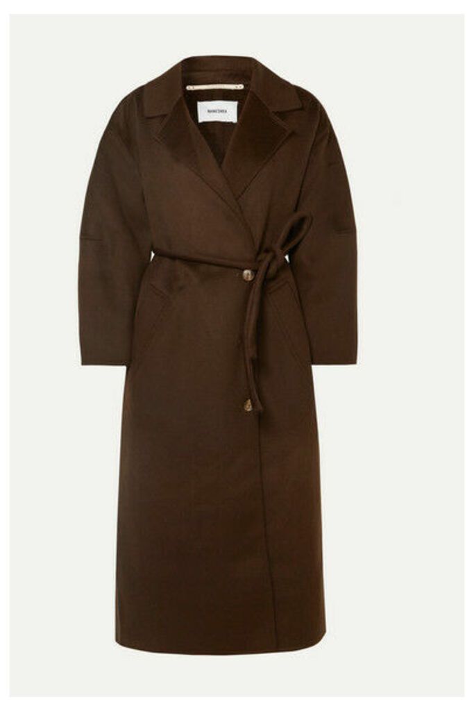 Nanushka - Loane Oversized Belted Wool And Silk-blend Coat - Dark brown