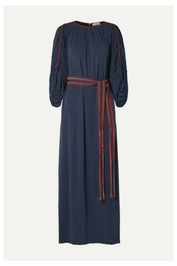 Tory Burch - Belted Gathered Jersey Maxi Dress - Navy