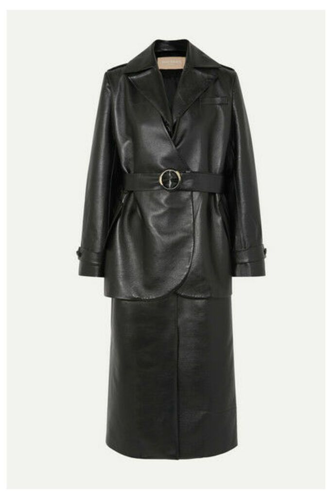 MATERIEL - Belted Layered Faux Leather Trench Coat - Black