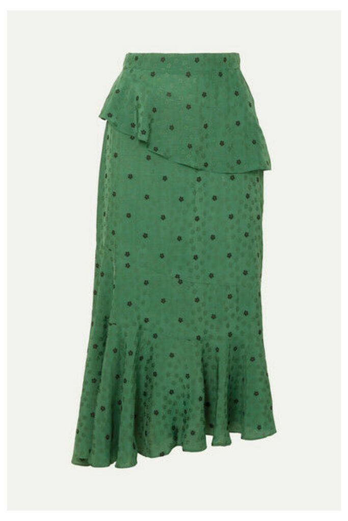 ALEXACHUNG - Ossie Tiered Floral-jacquard Peplum Midi Skirt - Dark green
