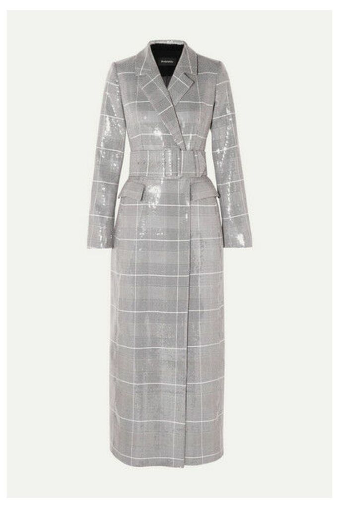 RASARIO - Sequined Checked Double-breasted Tweed Coat - Gray