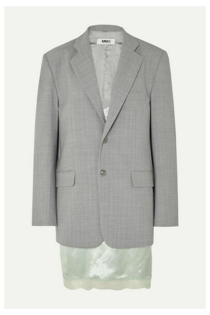 MM6 Maison Margiela - Layered Lace-trimmed Satin And Woven Blazer - Gray