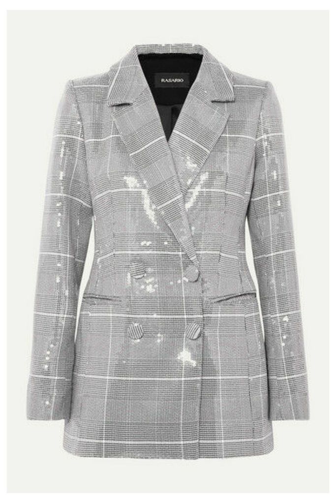 RASARIO - Double-breasted Checked Sequined Tweed Blazer - Gray