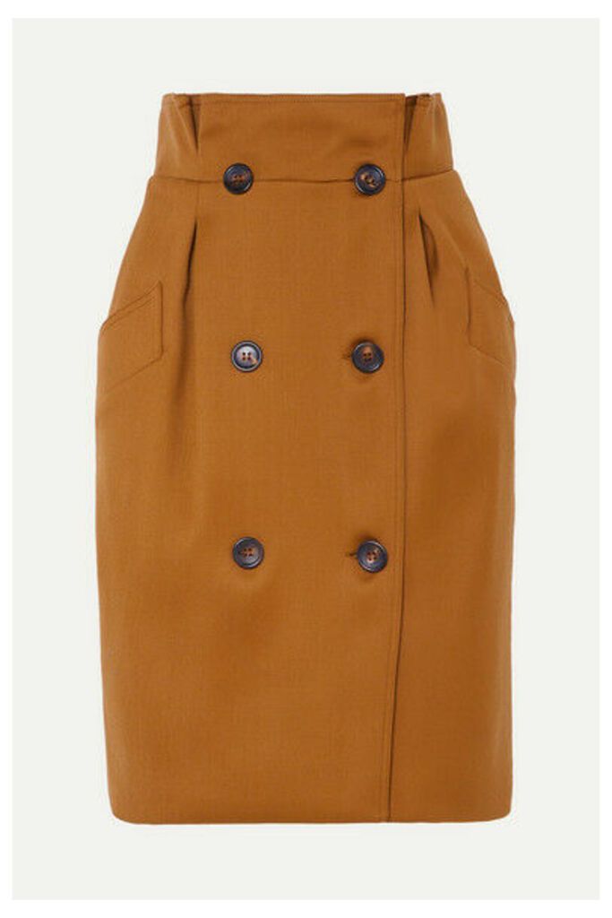 Max Mara - Button-embellished Wool Skirt - Brown