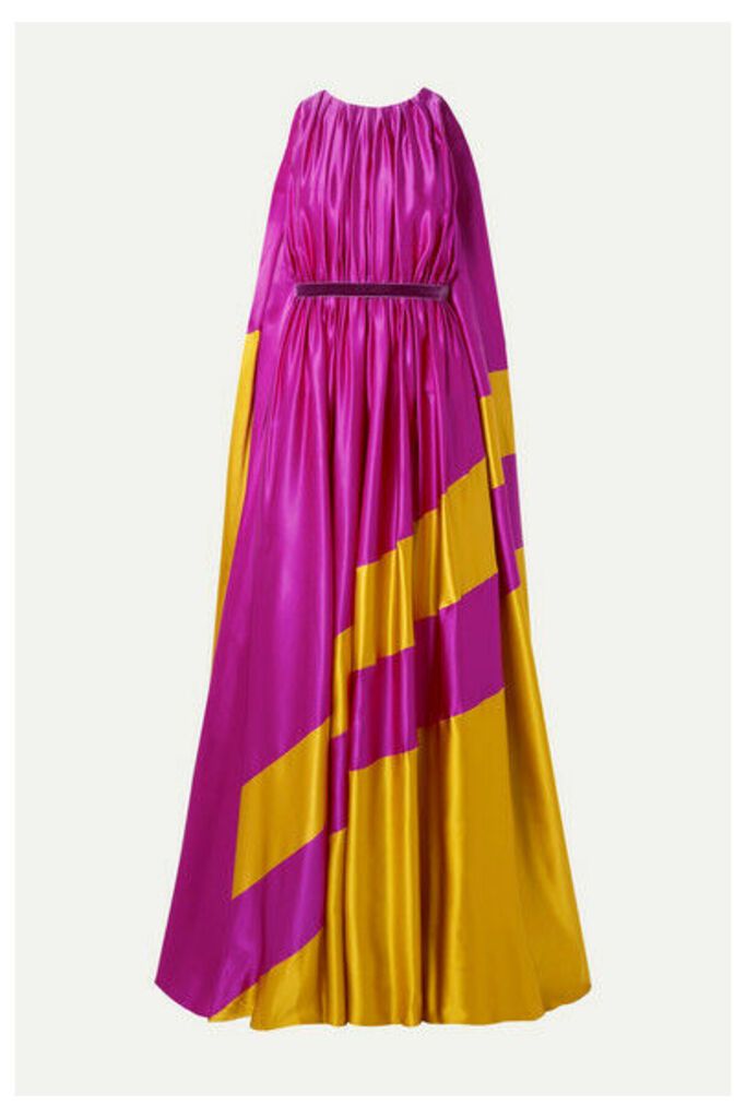 Roksanda - Maluka Velvet-trimmed Draped Two-tone Silk-satin Gown - Magenta