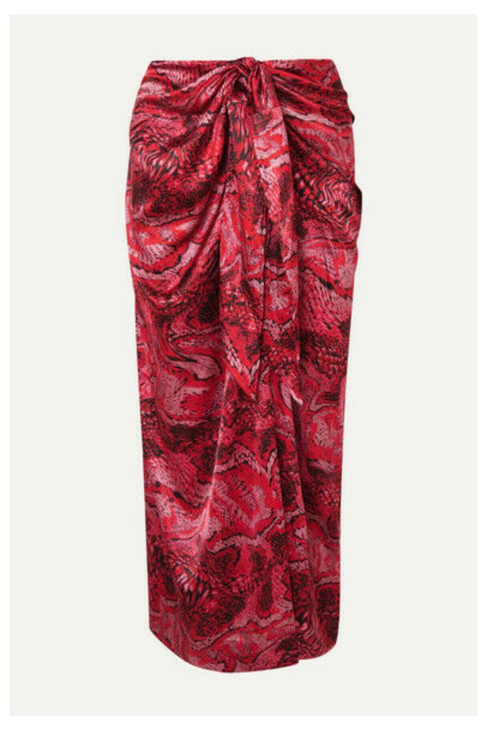 GANNI - Tie-front Printed Silk-blend Satin Midi Skirt - Red