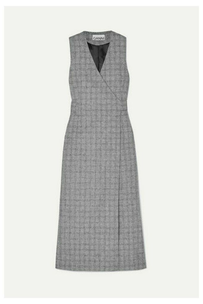 GANNI - Prince Of Wales Checked Twill Wrap Dress - Gray