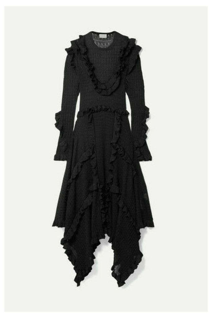 By Malene Birger - Erna Asymmetric Ruffled Pointelle-knit Lurex Maxi Dress - Black