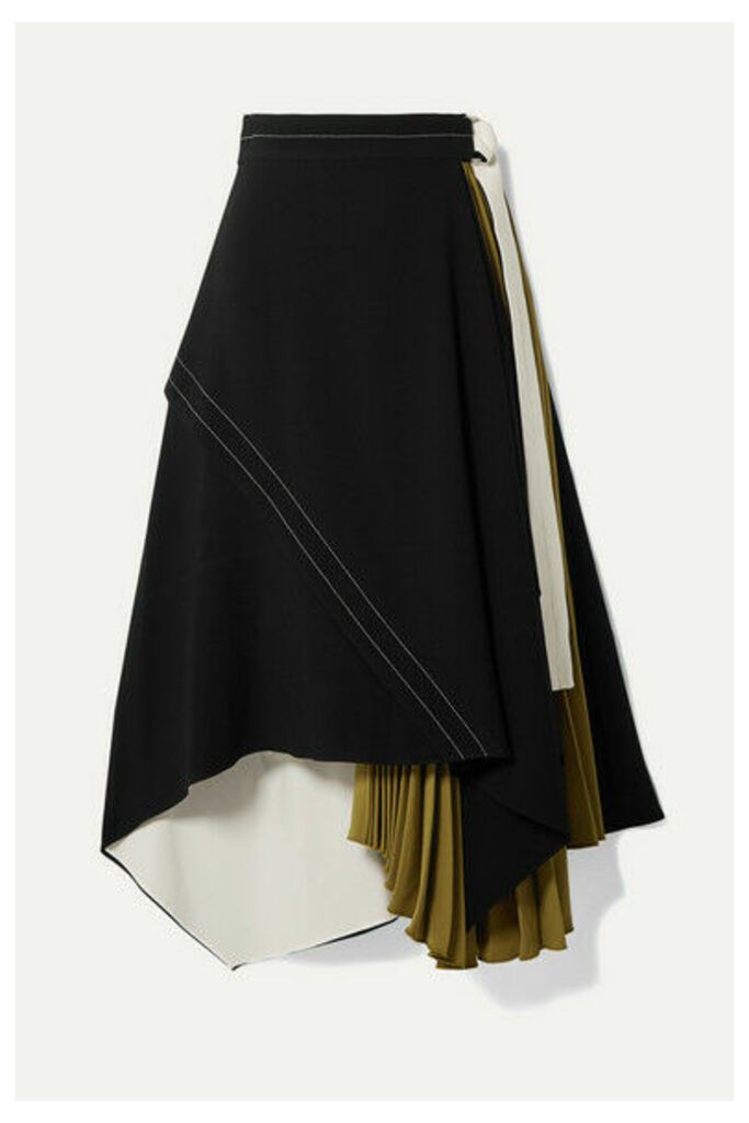 Proenza Schouler - Draped Pleated Wrap-effect Crepe Midi Skirt - Black