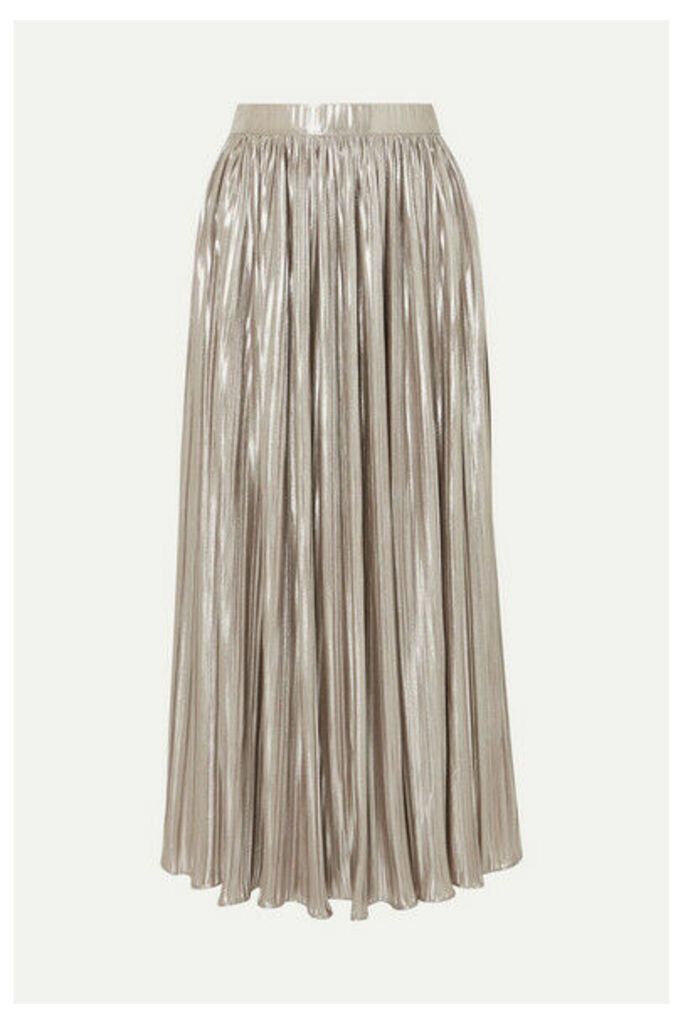 Saloni - Camille Pleated Metallic Jersey Midi Skirt - Silver