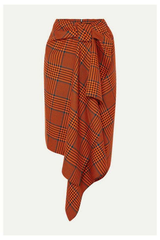 House of Holland - Knotted Asymmetric Prince Of Wales Checked Wool-blend Midi Skirt - Orange