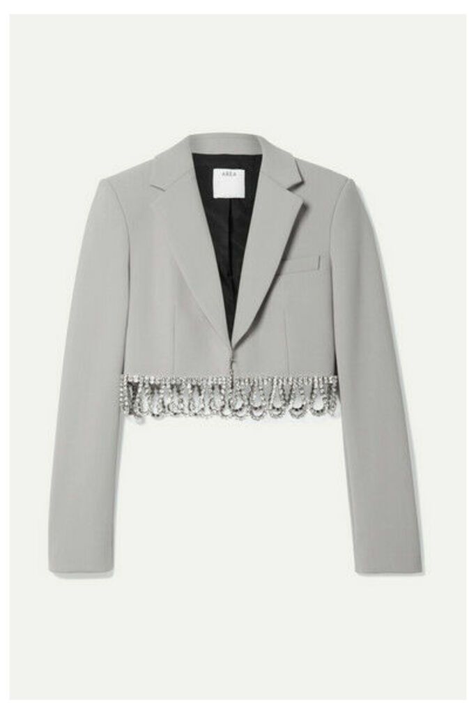 AREA - Cropped Crystal-embellished Woven Blazer - Stone