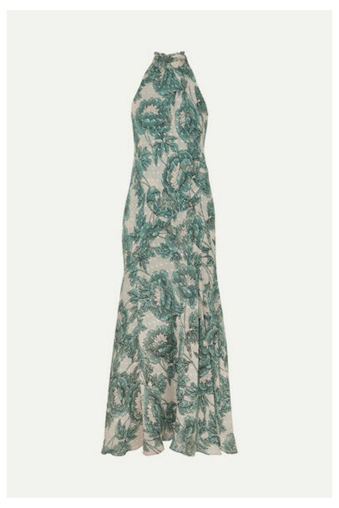 Diane von Furstenberg - Leeann Floral-print Fil Coupé Silk-blend Chiffon Halterneck Maxi Dress - Green