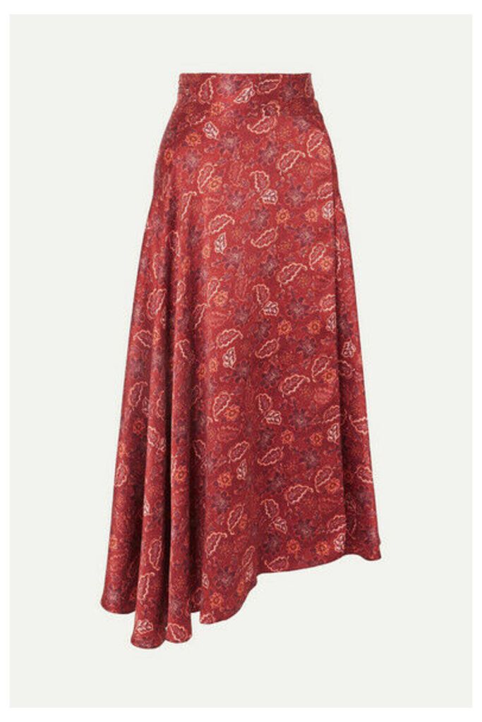 HARMUR - Floral-print Silk-satin Wrap Midi Skirt - Burgundy