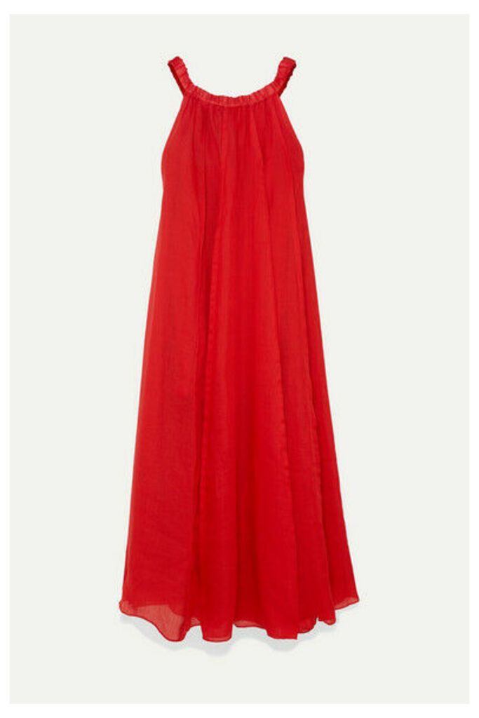 Three Graces London - Evangeline Off-the-shoulder Pleated Ramie Maxi Dress - Red