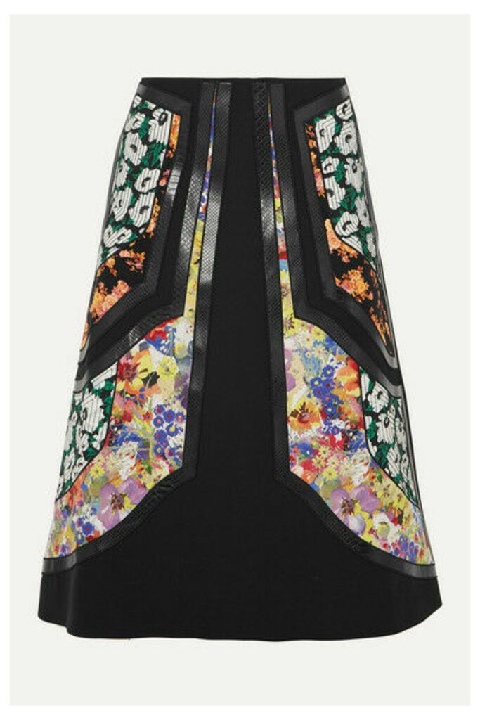 Stella McCartney - Paneled Vegetarian Leather-trimmed Wool-twill And Floral-print Silk Skirt - Black