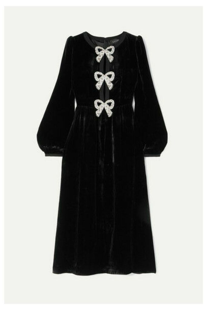 Saloni - Camille Bow-embellished Velvet Midi Dress - Black