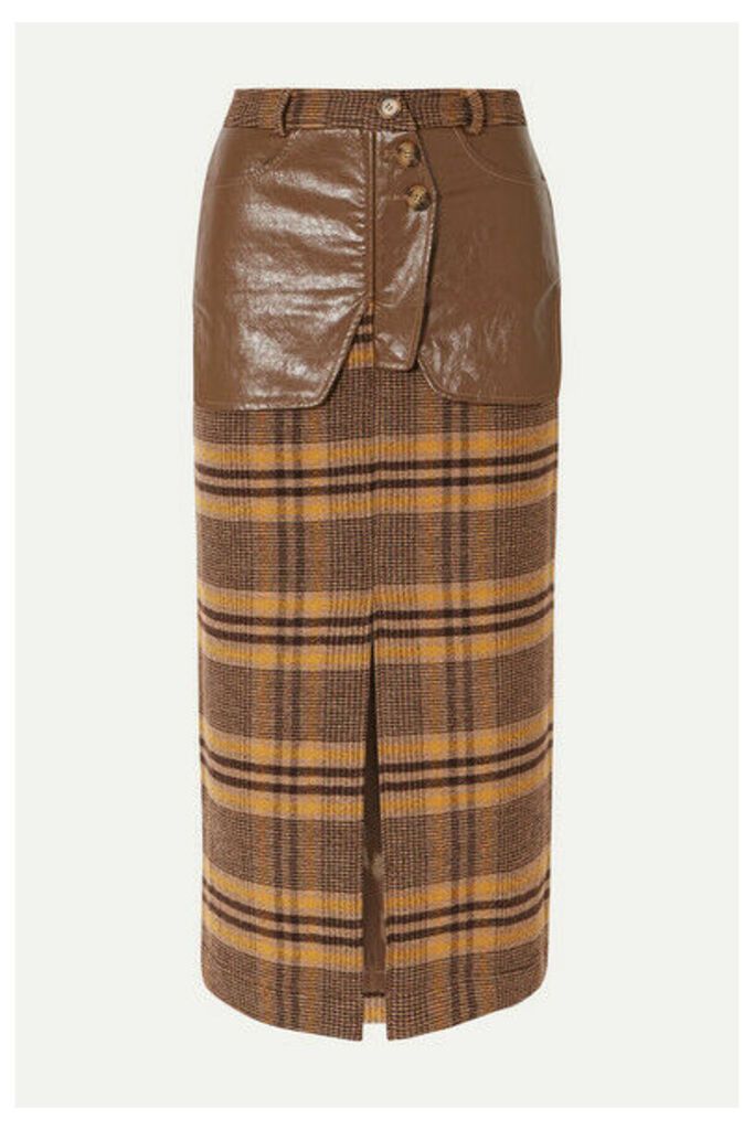 REJINA PYO - Maggie Checked Wool And Faux Leather Midi Skirt - Brown