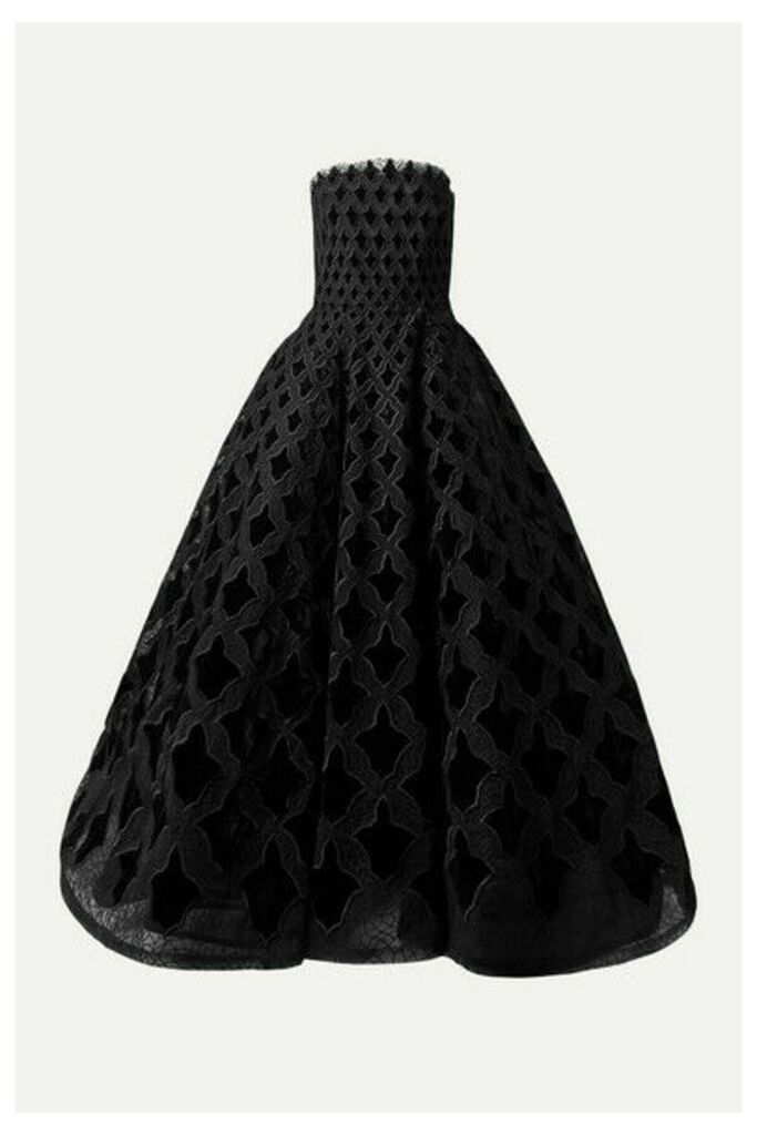 Oscar de la Renta - Strapless Embroidered Tulle And Velvet Gown - Black