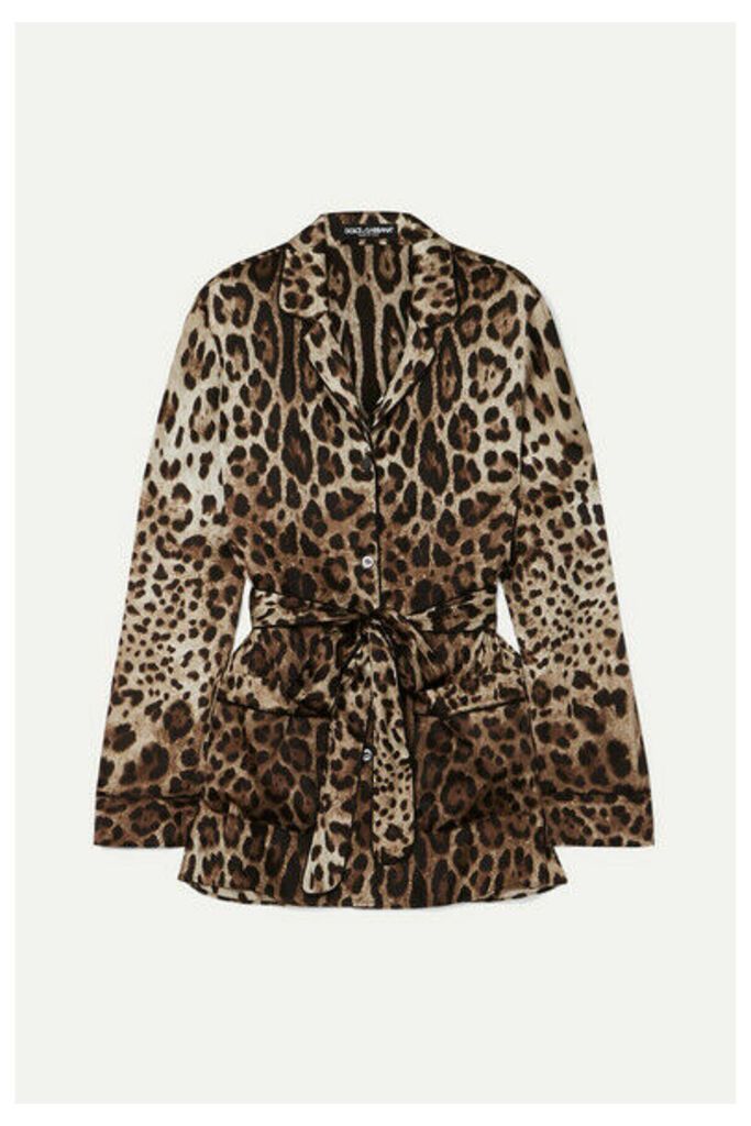 Dolce & Gabbana - Belted Leopard-print Stretch-silk Blouse - Brown