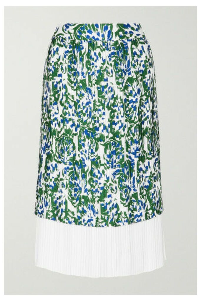 Victoria, Victoria Beckham - Pleated Printed Twill Midi Skirt - Green