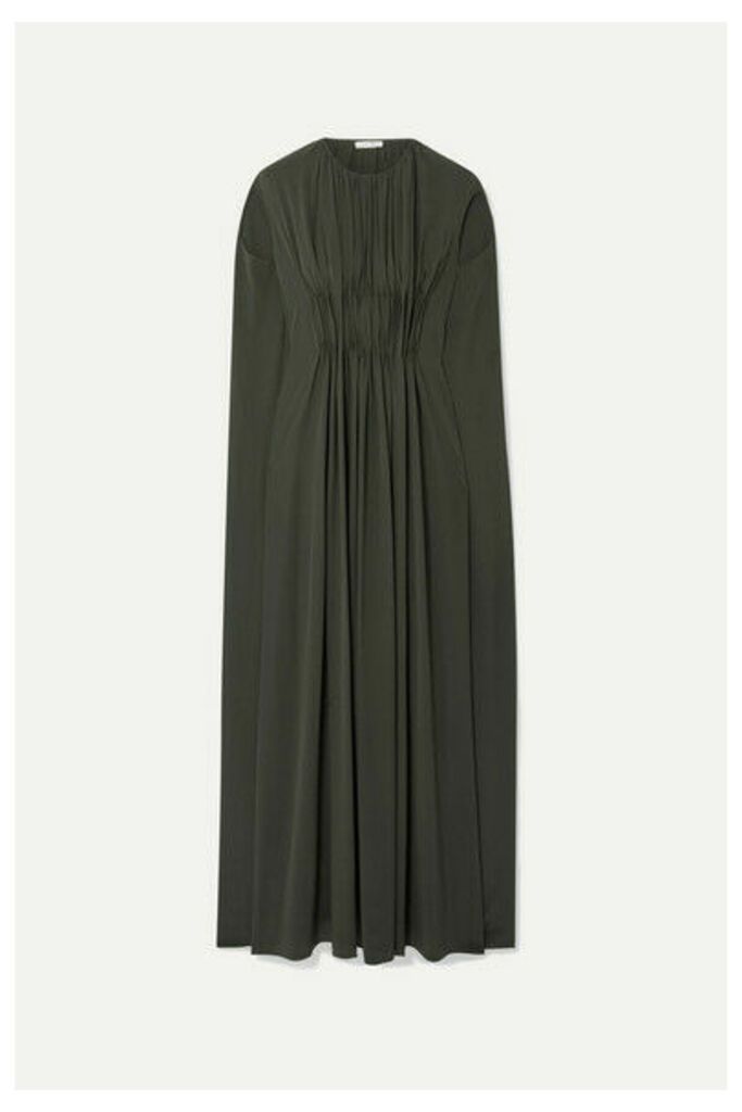 The Row - Antonia Cape-effect Embellished Pleated Silk-crepe Gown - Army green