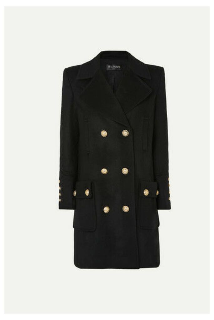 Balmain - Button-embellished Double-breasted Wool And Cashmere-blend Coat - Black
