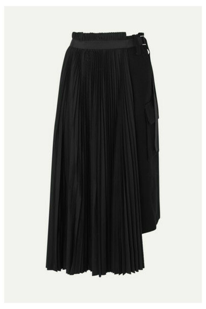 Sacai - Belted Pleated Wool And Crepe Midi Skirt - Black