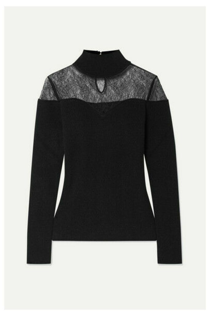 Fendi - Lace-trimmed Ribbed Wool And Cashmere-blend Turtleneck Sweater - Black