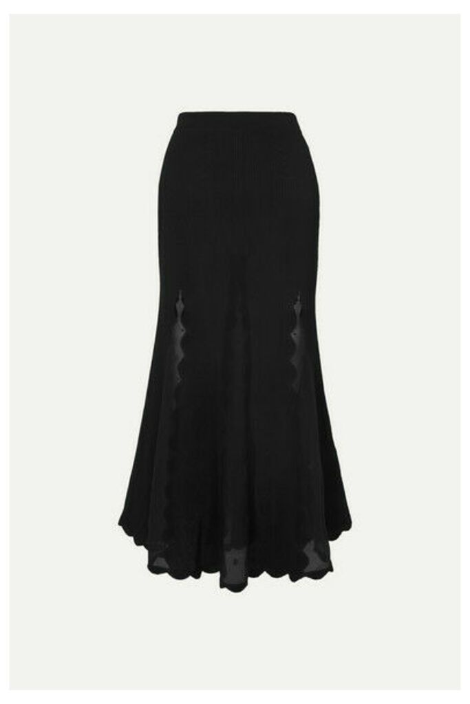 Alexander McQueen - Ribbed-knit And Embroidered Silk-chiffon Midi Skirt - Black