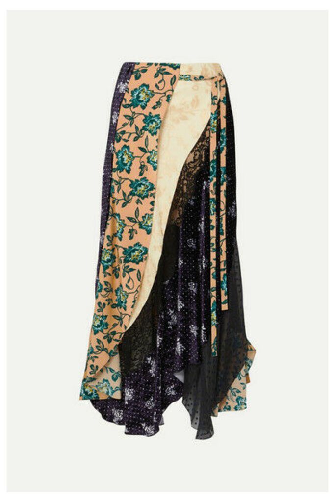 Chloé - Asymmetric Paneled Printed Satin-jacquard, Velvet, Tulle And Crepe Skirt - Beige