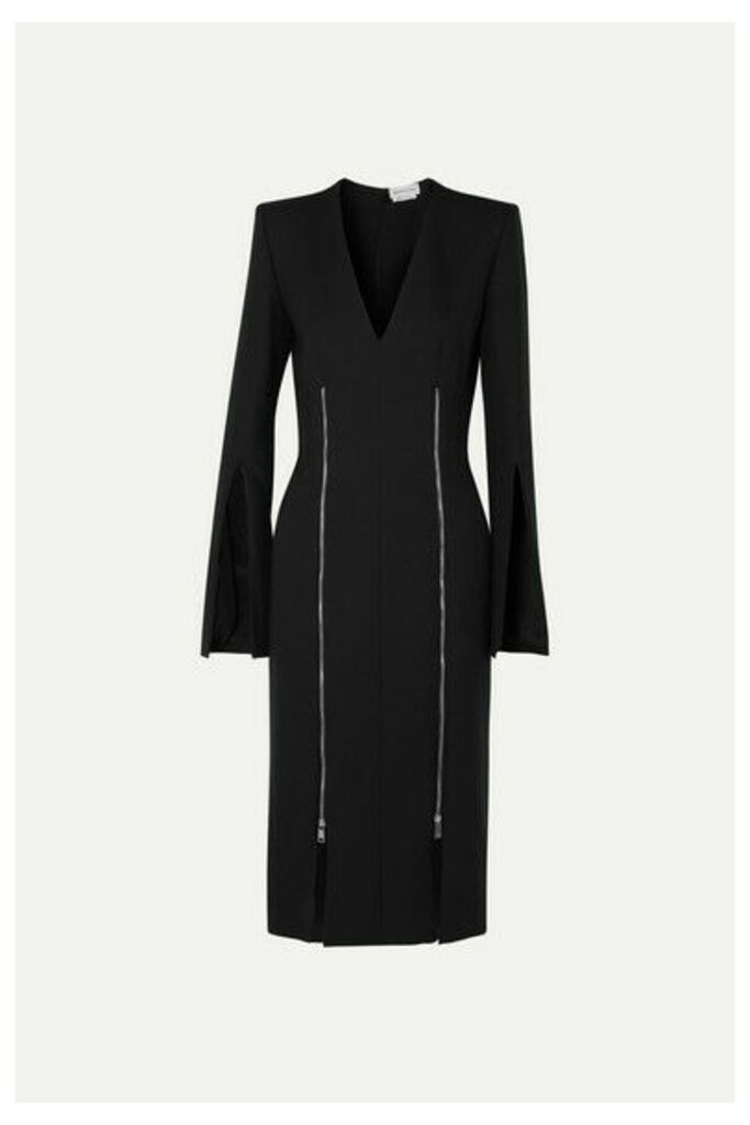 Alexander McQueen - Zip-detailed Wool-blend Cady Midi Dress - Black