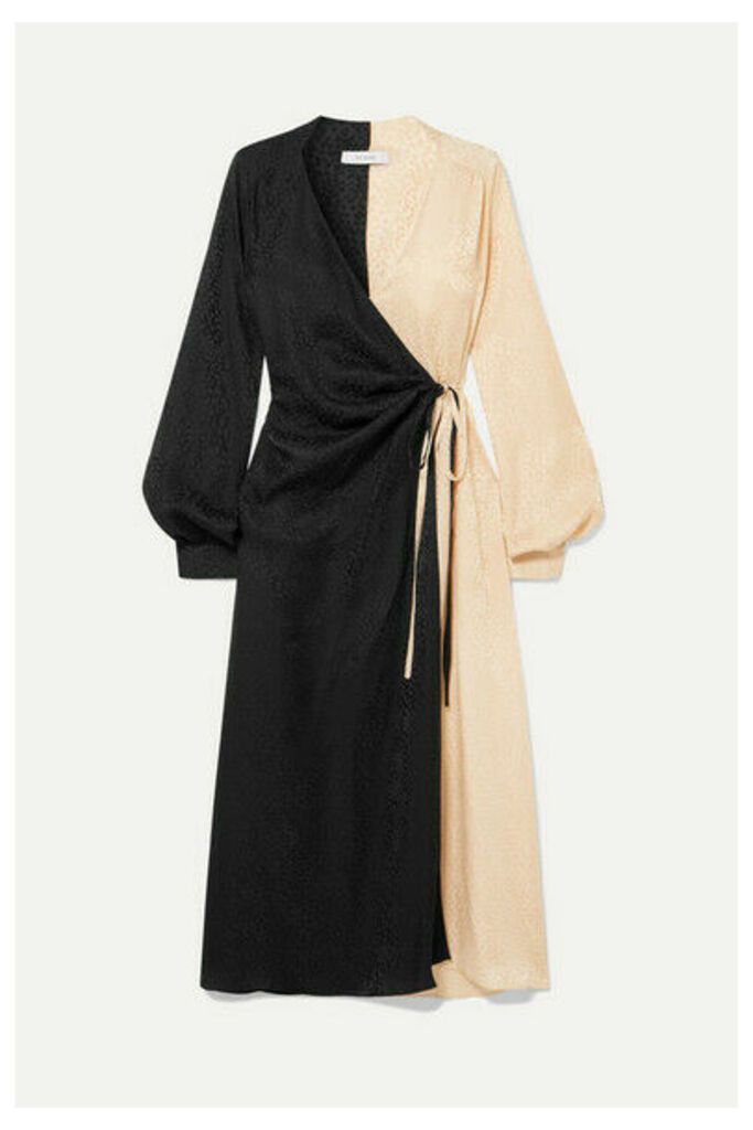 Art Dealer - Ruched Two-tone Silk-jacquard Wrap Dress - Black