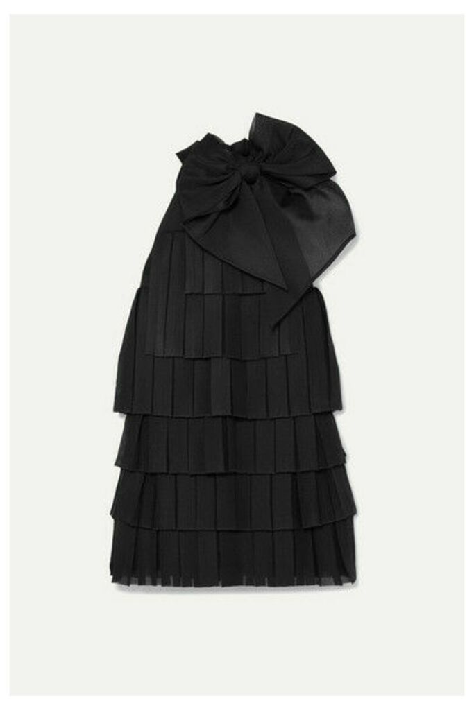 Balmain - Bow-embellished Pleated Knitted Mini Dress - Black