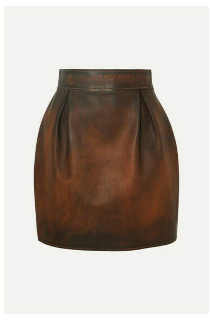 Versace - Pleated Antiqued-leather Mini Skirt - Brown