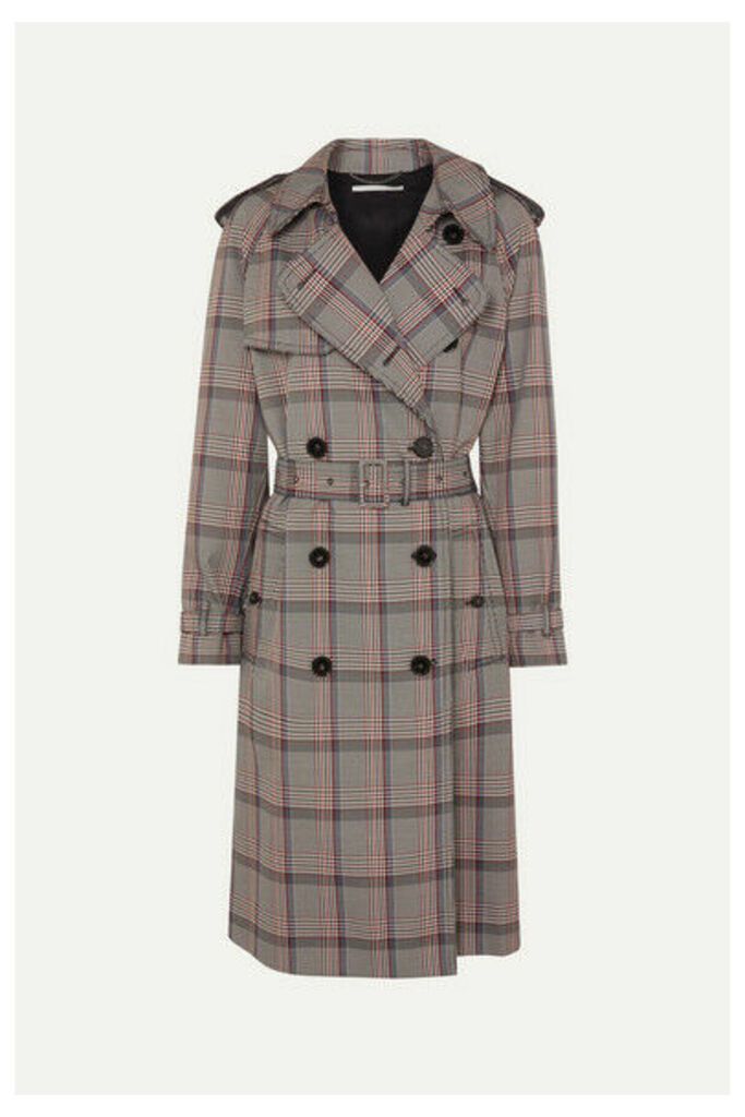 Stella McCartney - Pleated Prince Of Wales Checked Belted Woven Trench Coat - Black