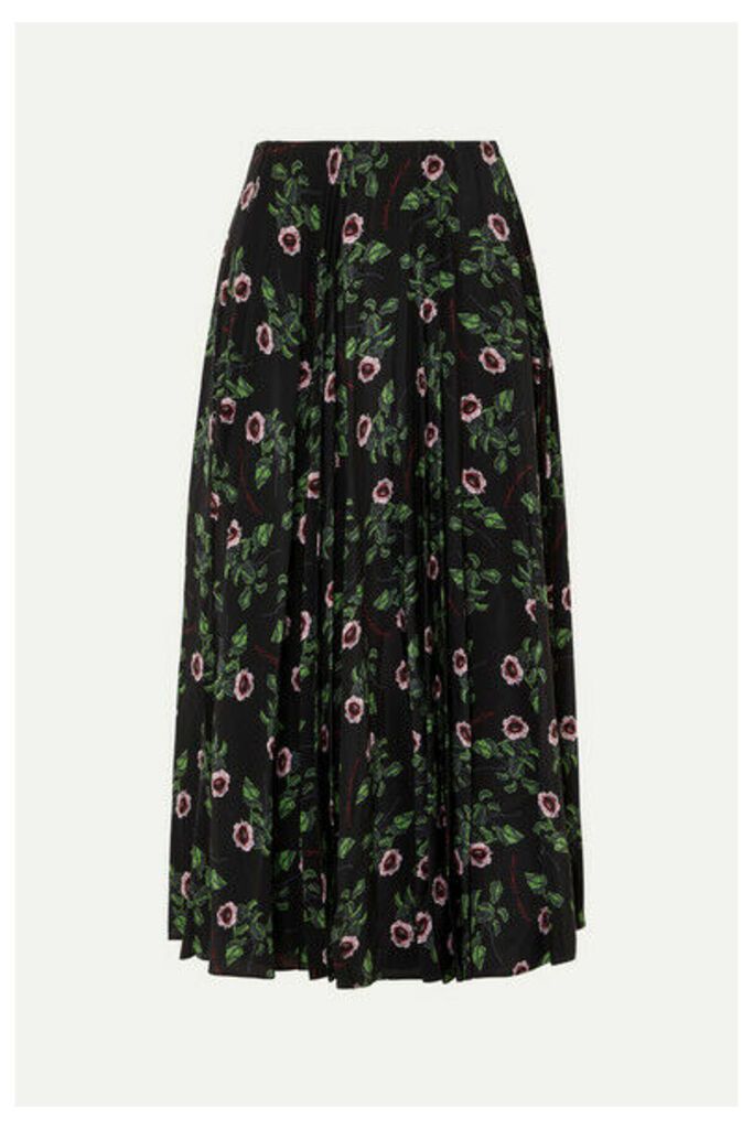Valentino - Floral-print Pleated Silk-chiffon Midi Skirt - Black