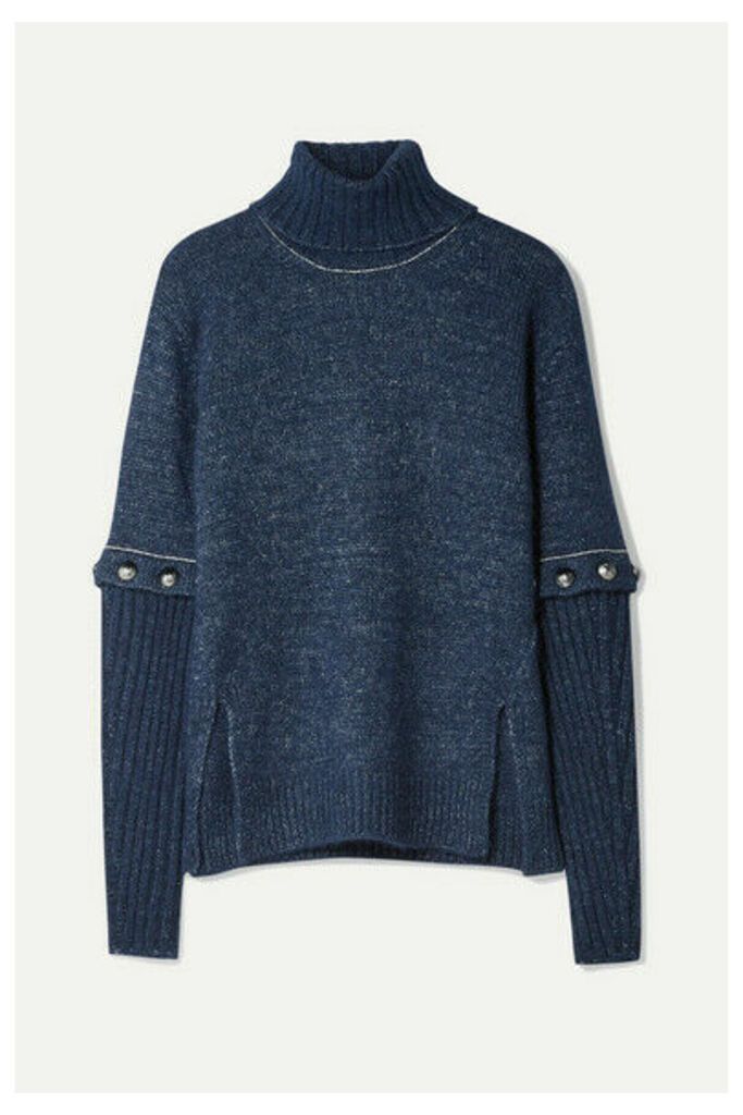 Chloé - Convertible Button-detailed Knitted Turtleneck Sweater - Navy