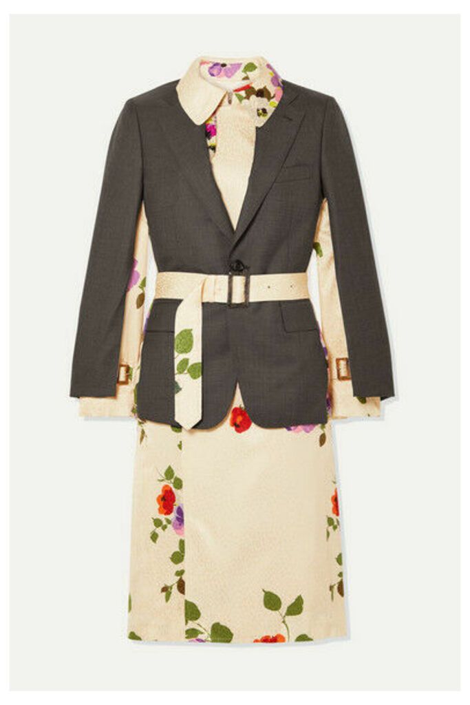 Junya Watanabe - Layered Wool And Floral-print Satin-jacquard Jacket - Gray