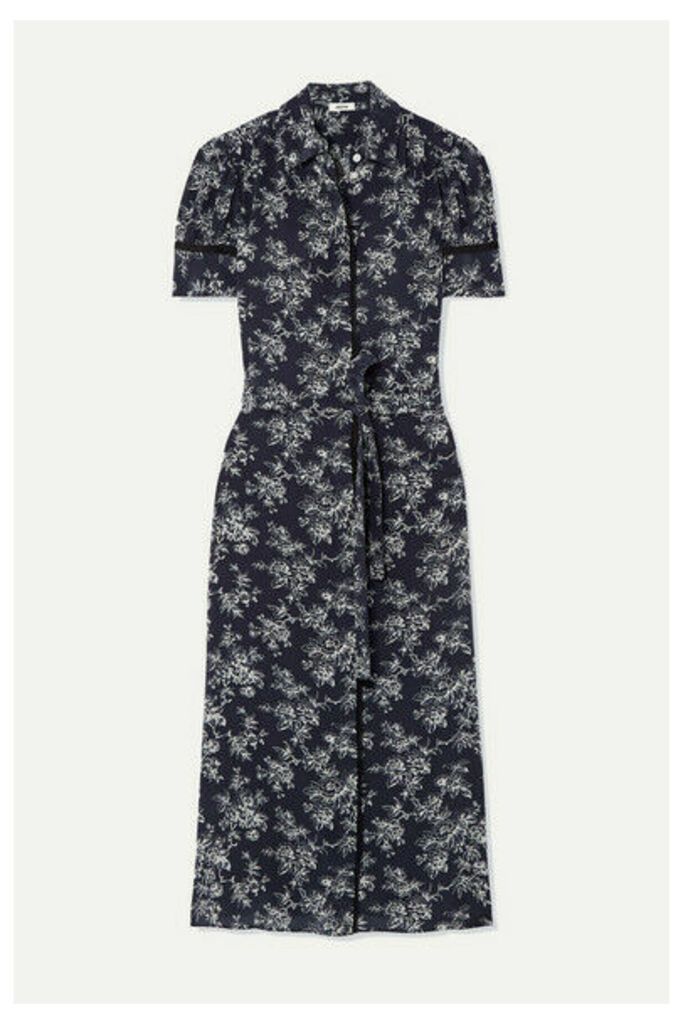 Jason Wu - Belted Floral-print Silk Crepe De Chine Midi Dress - Navy