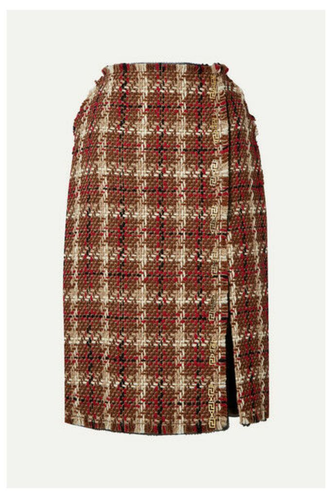 Versace - Embellished Wool-blend Tweed Midi Skirt - Brown